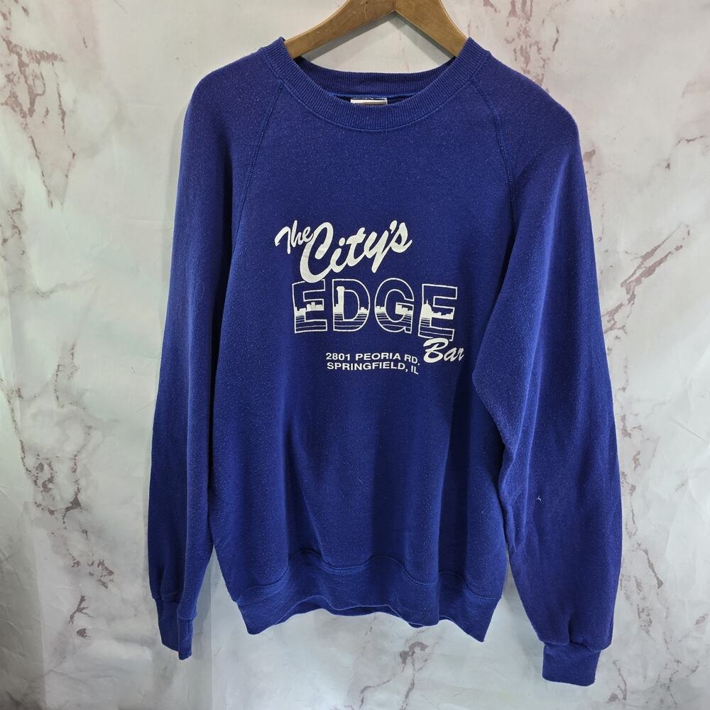 Vintage Sweatshirt Mens Large Blue Bar Drinking Beer Springfield Illinois
